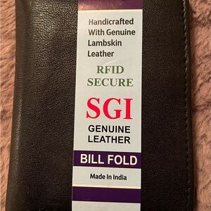 SGI Black Genuine Leather Bill Fold NIB